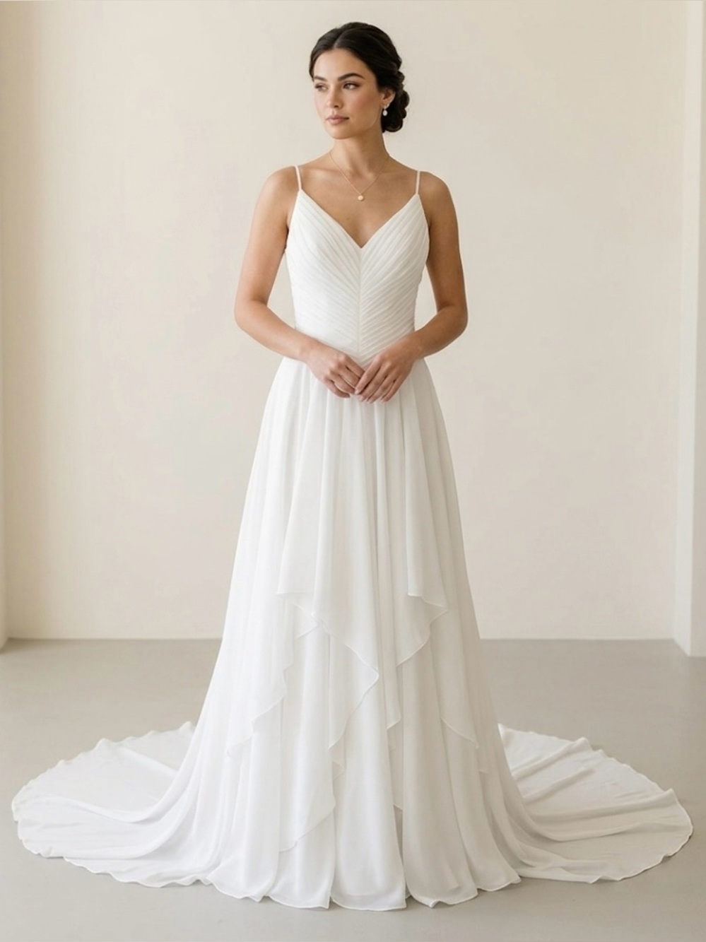 Elegant Light Ivory High Low Chiffon Wedding Dress